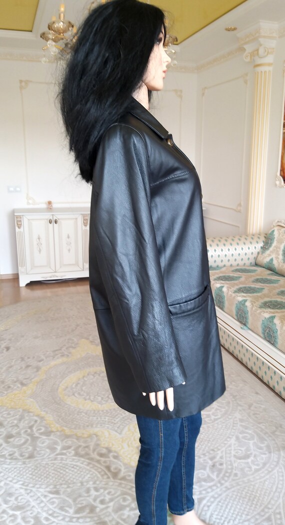 black leather coat womens Leather coat Leather tr… - image 7