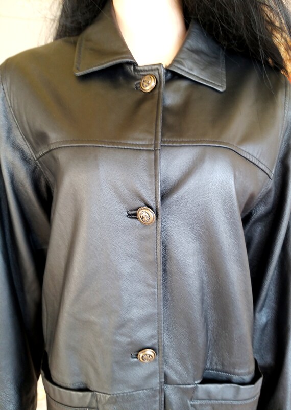 black leather coat womens Leather coat Leather tr… - image 4