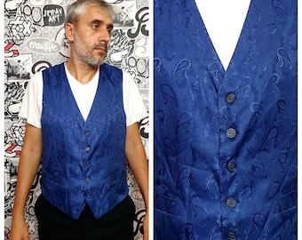 paisley print mens boho vest mens vest wedding vest waistcoat Navy blue Vest suit Vest Sleeveless Jacket patterned vest men Victorian vest L