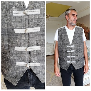 men waistcoat mens Plaid Vest Mens Vest black white Vest Vintage wedding Vest  Groom Vest Tartan Vest Herringbone Tweed Vest XL
