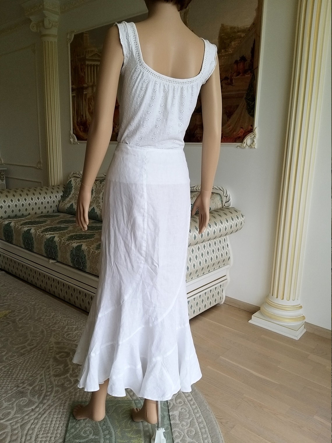 White Linen skirt womens skirt XL White skirt white long skirt Etsy