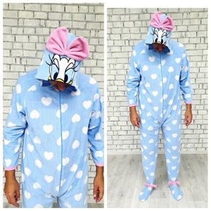 ADULT Cosplay Daisy Duck costume halloween costume Disney Story Kigurumi pajamas Sleepwear Jumpsuit Romper animal onesie  L/XL