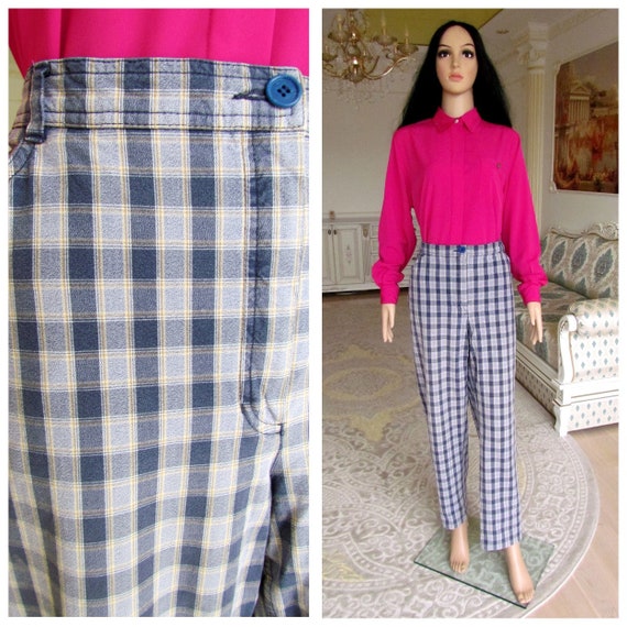 blue plaid pants womens