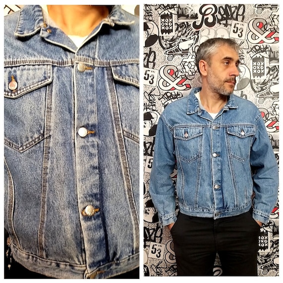 Herren Jeans Jeansjacke Jacke klassischer Kragen Knöpfe Blau M L XL 