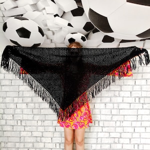 womens Black scarf Black wool shawl triangle shawl wedding Shrug Crochet shawl bridal scarf Boho wedding shawl Fringed Poncho fringe shawl