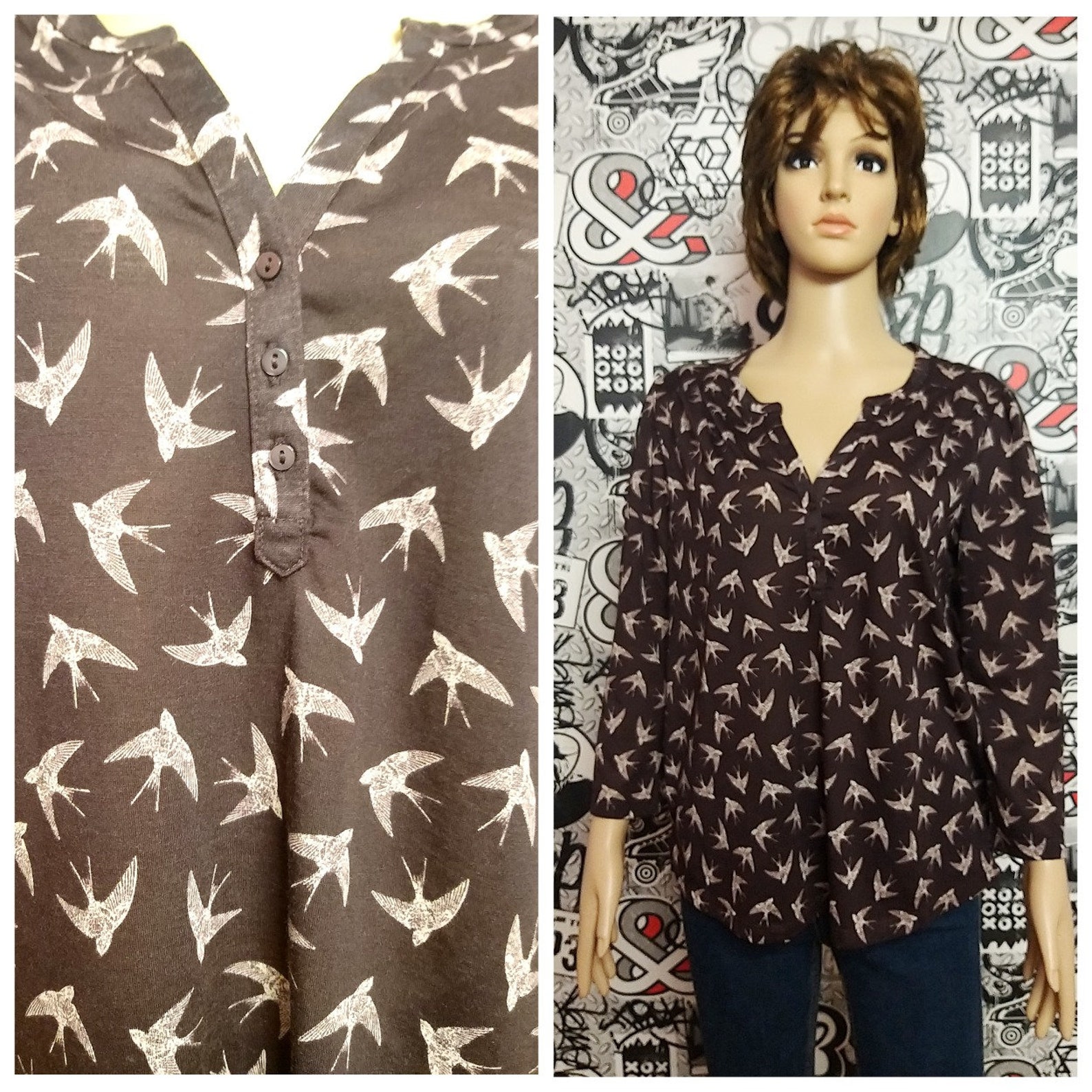 Bird Print Shirt Womens Shirt Womens Bird Shirt Bird Top Bird Etsy