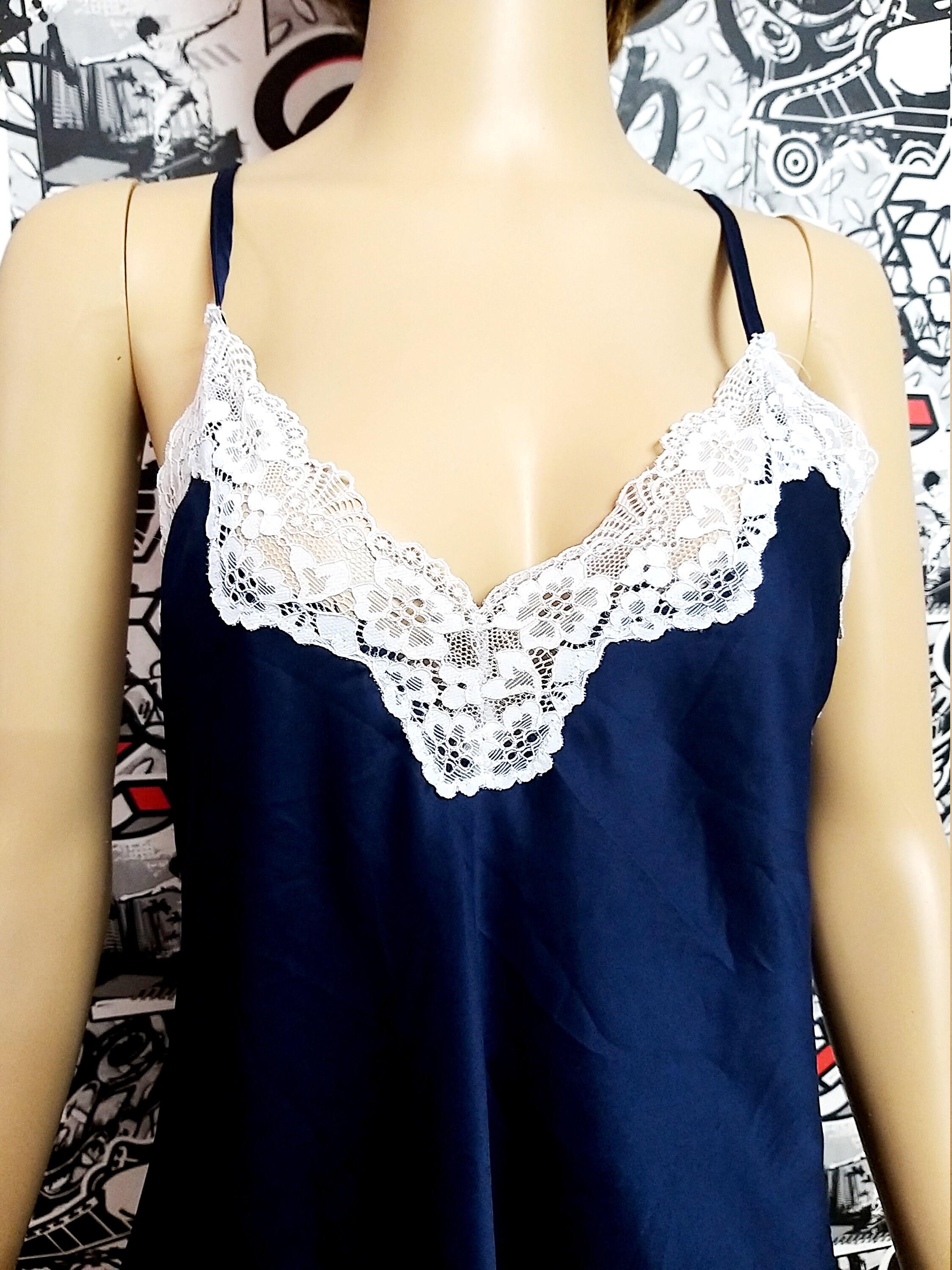 Navy blue nightgown M wedding lingerie Sheer Slip Dress bridal Etsy