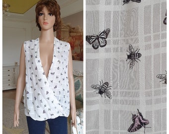 womens bee print shirt womens blouse bee blouse insect shirt butterfly print top M insect print blouse womens top bee top butterfly  blouse