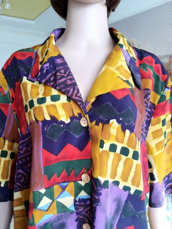 womens abstract blouse 80s Clothing 80s blouse ab… - image 2