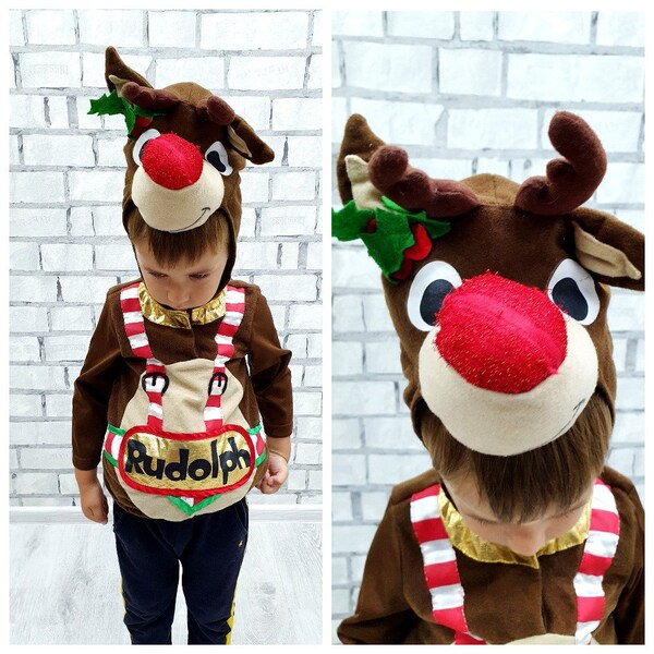 Reindeer Costume Kids Rudolf Red Nose
