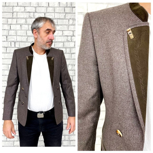 men blazer M Oktoberfest Clothing retro blazer Oktoberfest  brown blazer folk blazer Dirndl jacket  Bavarian trachten Austrian blazer