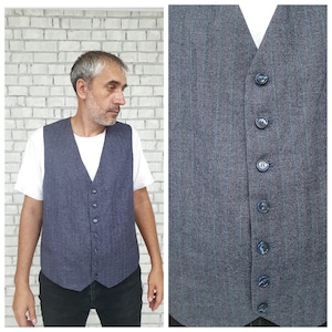 Wedding Vest suit Vest Mens Vest groomsman gift men waistcoat Groom Vest Gray Vest striped Vest Sleeveless Jacket Edwardian Classic vest XL