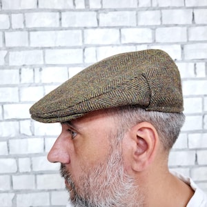 Hackett London khaki wool flat cap mens cap mens Newsboy Cap Gatsby Ivy Hat wool cap Ivy cap Tweed cap Herringbone cap Golf Cap Driving Hat