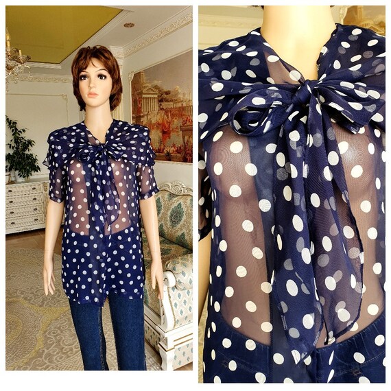 navy blue polka dot blouse