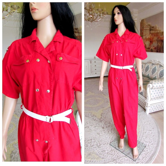 RED Jumpsuit workwear womens Coveralls M One Piece