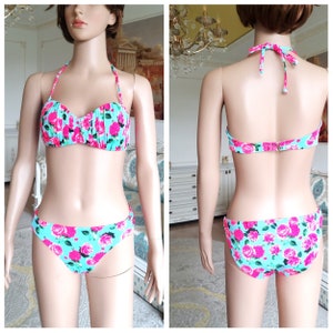 floral Maillot de bain L vintage imprimé rose Bikini Set Two Piece Bikini Bottoms bikini Top floral Bikini bouts de bout