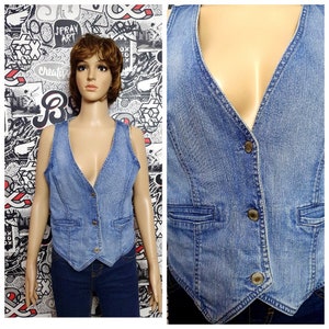 jeans Vest M BLUE denim Top womens denim Vest Vintage BLUE jeans Top jeans Vest cotton Top womens Vest waistcoats Retro Vest cotton Vest