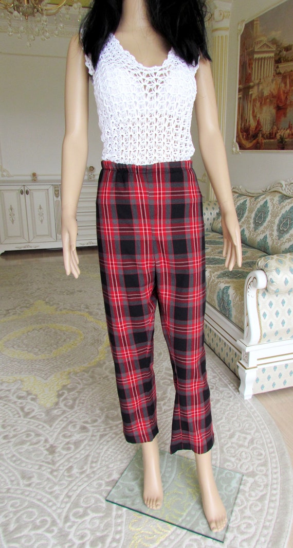 womens Plaid Pants RED Plaid Pants Retro Pants wo… - image 2