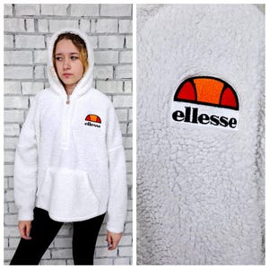Vintage M/L Ellesse hoodies Seppy Fleece White hoodies hooded hoodies Ellesse sweatshirt retro sweatshirt Vintage