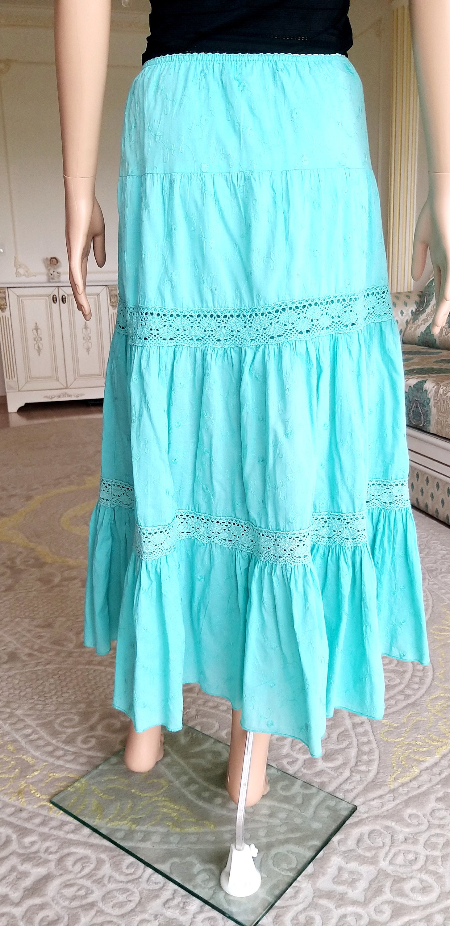 Long Mint Skirt Victorian Skirt Peasant Skirt Edwardian Skirt Etsy