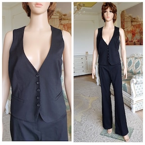 Business lady suit Striped Womens suit M Womens pants suit pants set mod suit black suit Two Piece suit formal suit office suit Casual suit