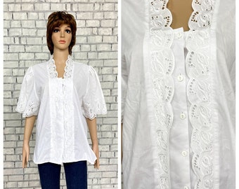 70s white blouse XL Victorian Clothing Victorian Blouse Vintage Victorian style suit blouse lace blouse Edwardian Blouse formal blouse