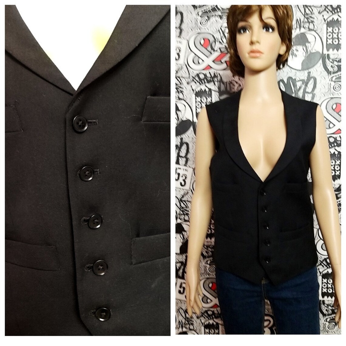 Steampunk Vest M Black Vest Vintage Womens Vest Black Top Goth Etsy