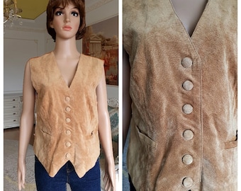 sister gift Leather Clothing womens Leather Vest  Beige suede Vest cowgirl Vest boho Vest Western Vest  Beige Vest L