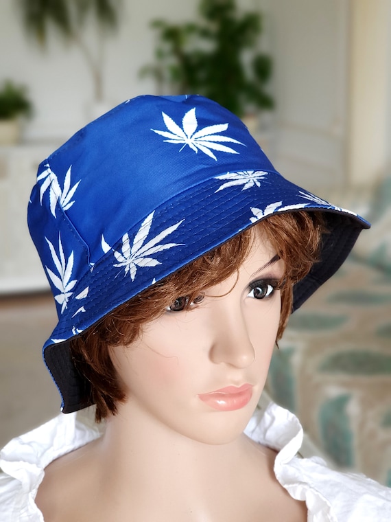 blue Hat beach hats Leaf Cannabis Marijuana print… - image 2