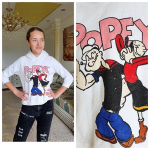 Moletom infantil vintage popeye o marinheiro impressão moletom criança meninas bebê branco moletom com capuz moletom dos desenhos animados