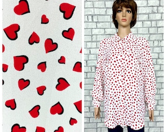 valentines day gift heart print blouse XL minimalist blouse womens shirt womens blouse heart shirt romantic  collared blouse Classic blouse