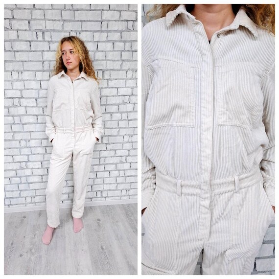 womens Coveralls M corduroy pants Beige Overall vintage corduroy jumpsuit Pants Beige corduroy Coveralls Retro Coveralls grunge overalls