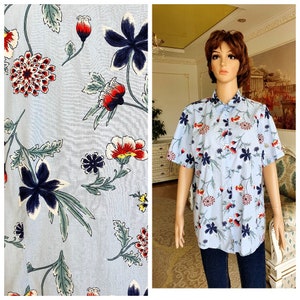 womens shirt Vintage womens aloha shirt womens hawaiian shirt floral shirt floral  blouse blue boho shirt minimalist  shirt