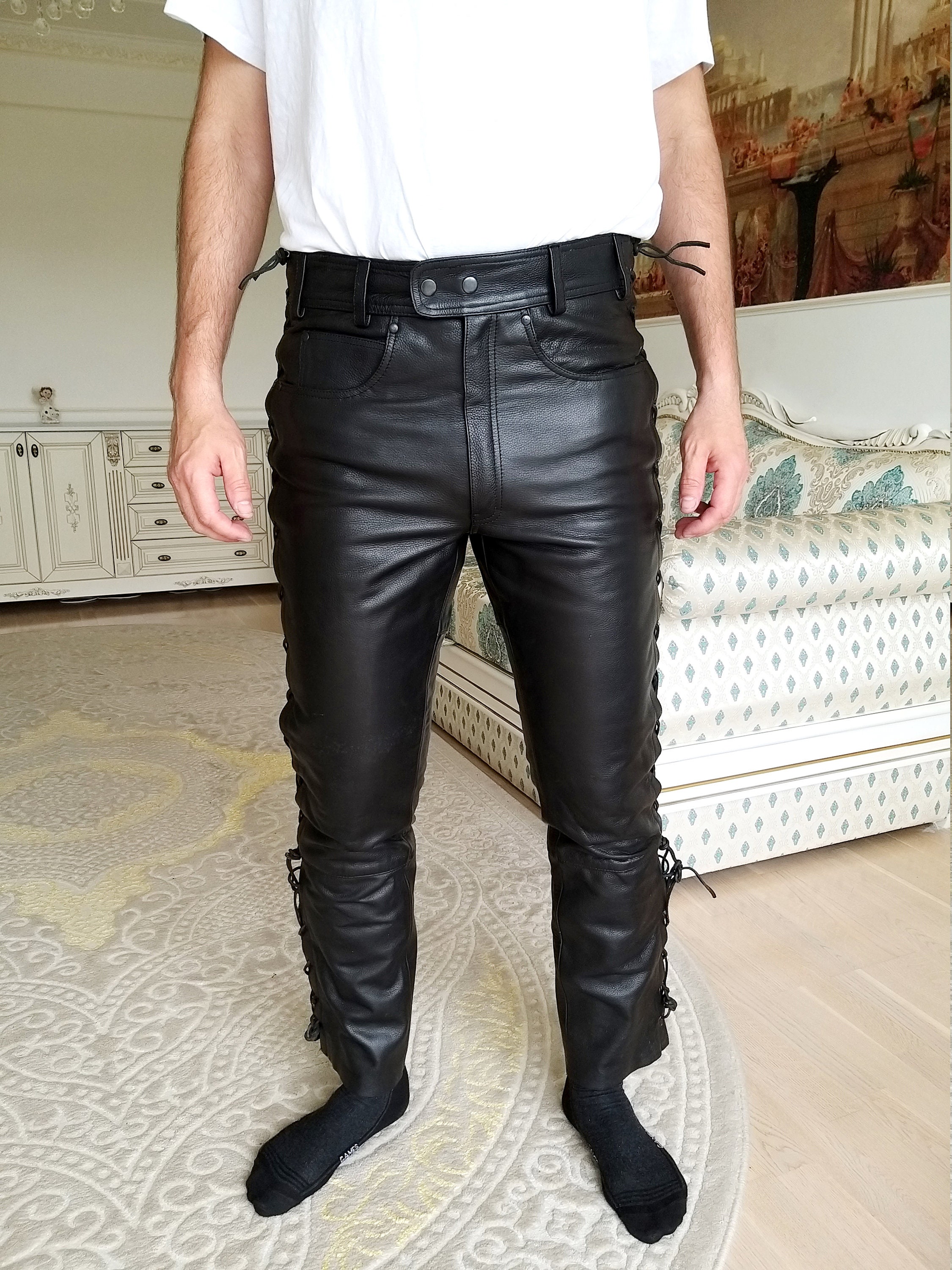 Mens Leather Clothing Western Leather pants Retro Pants Etsy