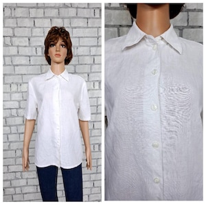 white Shirt L women Linen Shirt Linen Clothing Vintage Button Up Shirt white Linen Top Linen blouse Minimalist Blouse  white Blouse