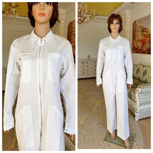 UNISEX uniforme de mecánico blanco M L mono blanco overol blanco mono unisex de una pieza blanco overol vintage con cremallera ropa de trabajo utilitaria