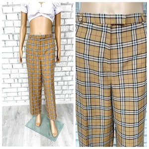 beige Plaid Pants XL womens Plaid Pants Retro Pants womens Pants Checkered Pants Tartan Pants Golf  Disco Pants plaid Trousers