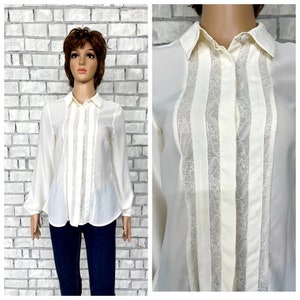 ivory blouse  XS womens blouse Romantic Collared blouse Secretary suit office blouse Classic blouse minimalist Blouse formal blouse