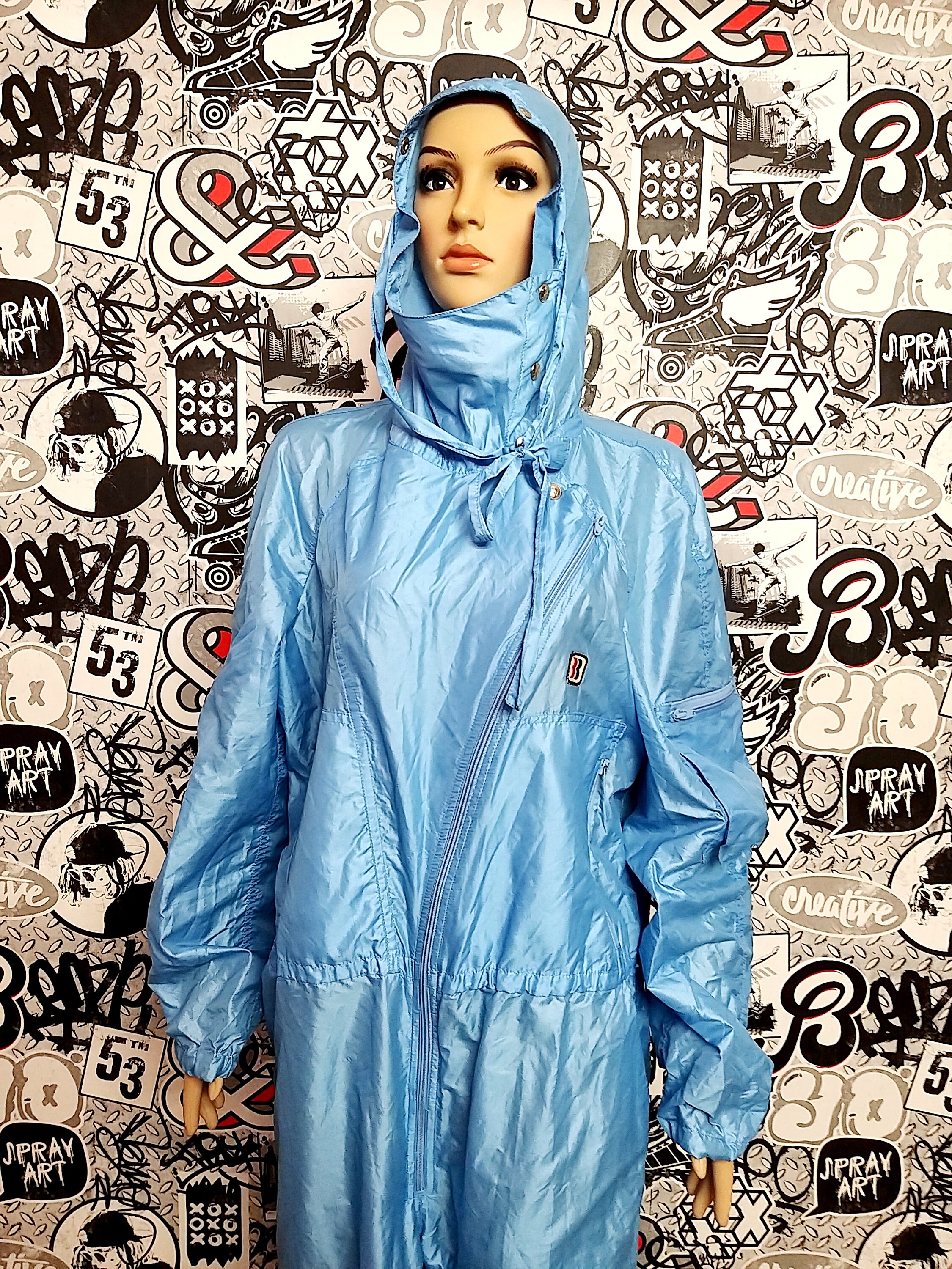 Hooded jumpsuit blue Coveralls blue Jumpsuit nylon womens Etsy