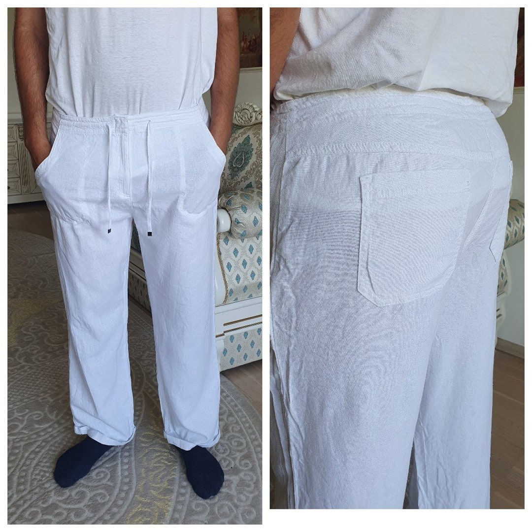 Mens White Linen Pants XL Mens Linen Trousers Mens Linen Pants Etsy