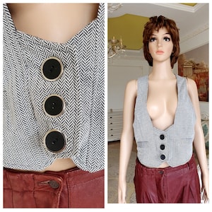 victorian vest victorian top  womens tweed  Vest  Vintage womens Vest waistcoats Retro Vest Patterned Vest Checkered Vest M