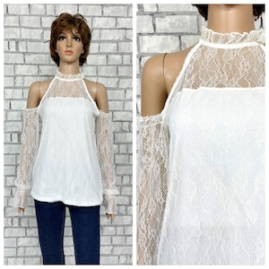 Formal Blouse M retro Blouse Victorian Blouse Vintage Victorian style Victorian shirt Edwardian shirt ivory lace Blouse high neck blouse