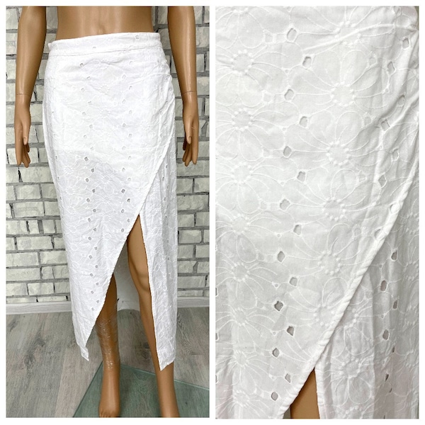 white wrap lace  Skirt summer Skirt M wedding Bridal Skirt Petticoat Skirt  white petticoat Eyelet Skirt peasant skirt long white skirt