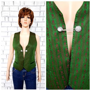 folk Vest XS Oktoberfest Festival Vest trachten bavarian womens Vest Vintage FLoral Vest green  Vest waistcoats  fitted Vest Oktoberfest top