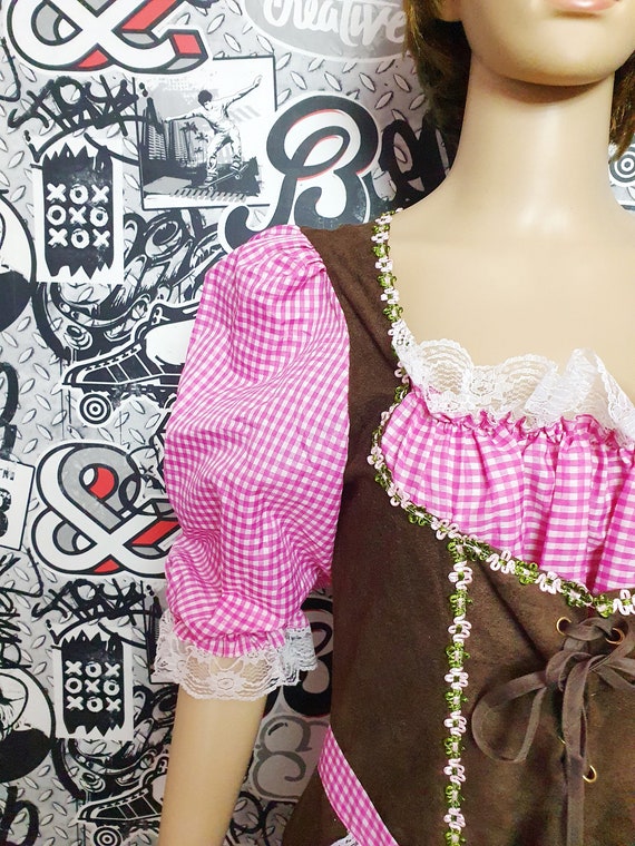 pink Gingham Dirndl Dress Oktoberfest Clothing pi… - image 5