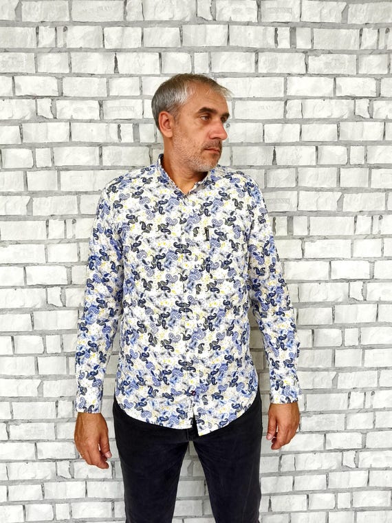Camisa vintage para hombre, camisa con estampado paisley, camisa