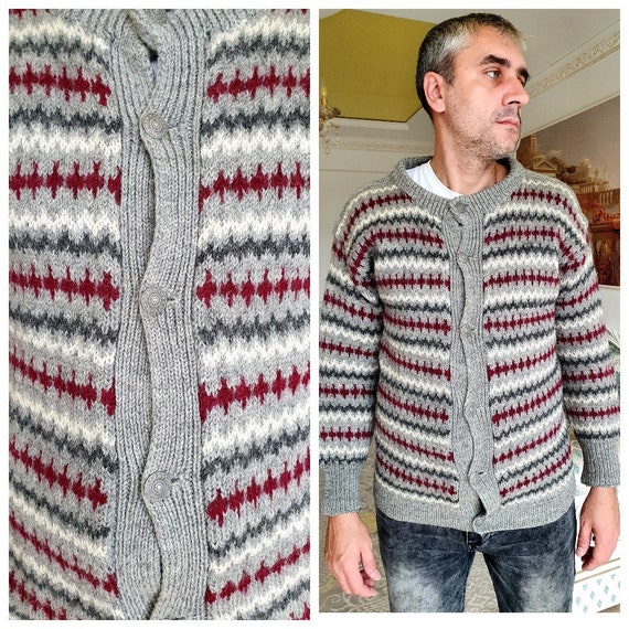 Sueter para hombre sueter gris cardigan para hombre cardigan de lana tejida Sueter de invierno sueter calido sueter cardigan a rayas Lana de cardigan a rayas Sueter de punto M Etsy