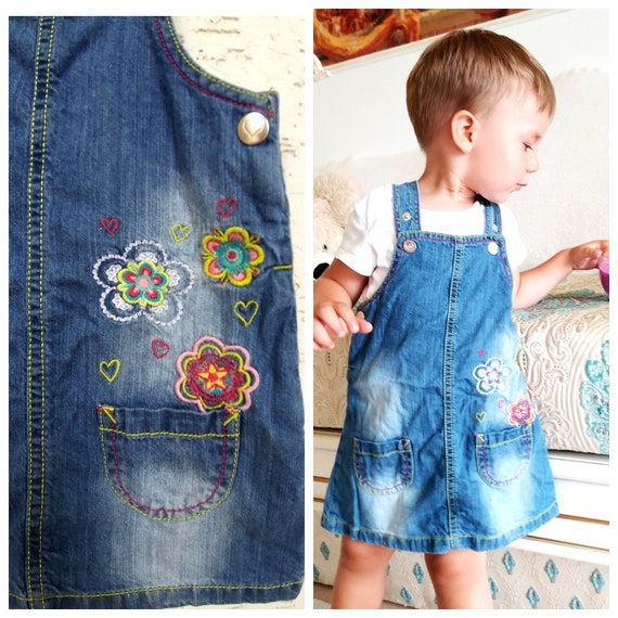 12 18 Months Apron Dress Denim Dress Girls Dress Embroidered Dress Floral Embroidery Dress Kids Child Dress Baby Dress Floral Jeans Dress Etsy Canada