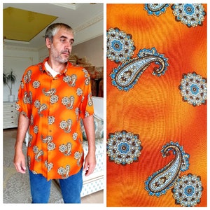 orange shirt aloha shirt Shirt L  Abstract shirts boho shirt paisley shirt Hawaiian shirts festival shirt summer Hippie shirt beach shirt