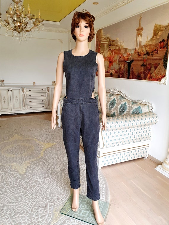Denim jumpsuit Black Denim Overall jean jumpsuit Black overall pants jean overalls Retro overalls Black jumpsuit M